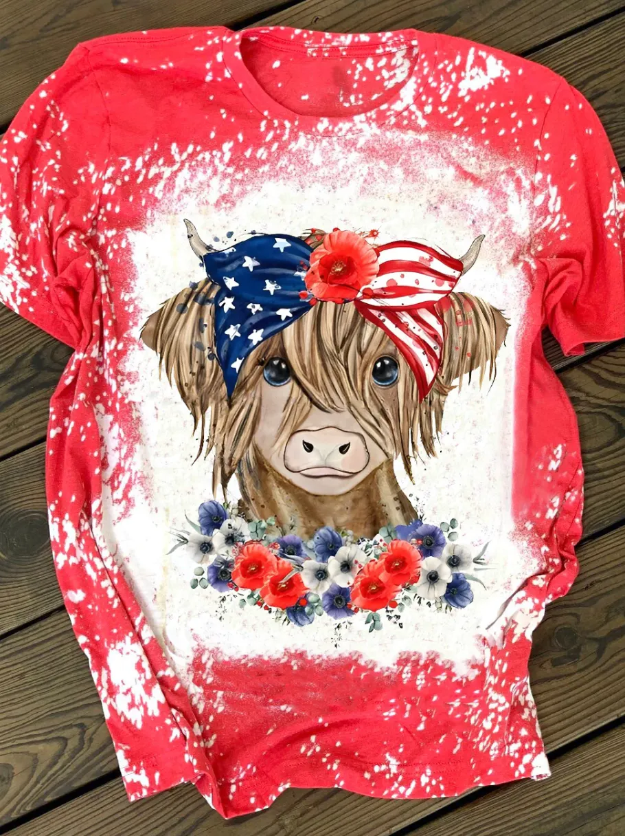 Firelyy MERICA COW PRINT CREW NECK T-SHIRT