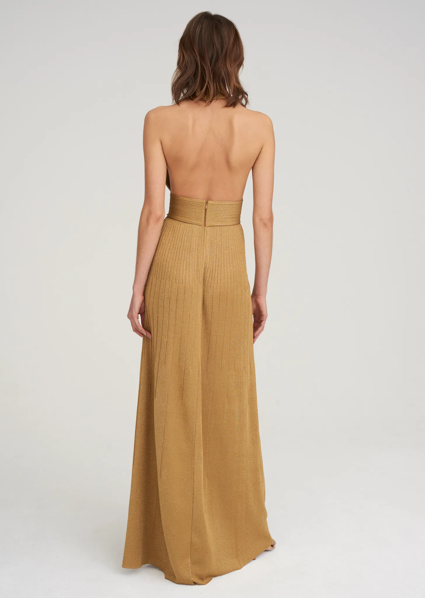 Jocelina - Shimmery Halter Evening Gown with Plunging Neckline