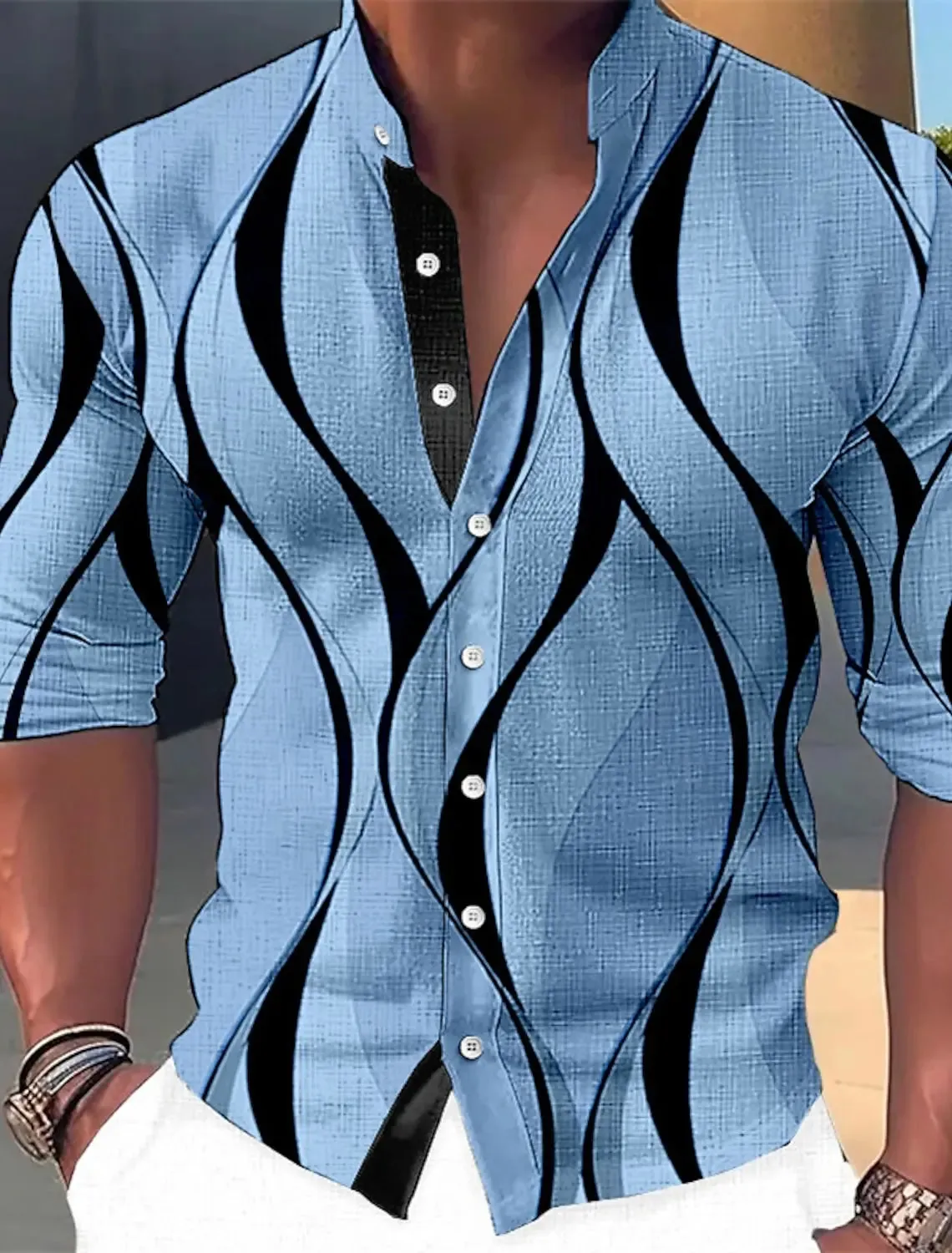 Men's Long-sleeved Shirt Graphic Print Geometric Stand Collar Outdoor Street Long-sleeved Printed Clothing Fashion Street Casual