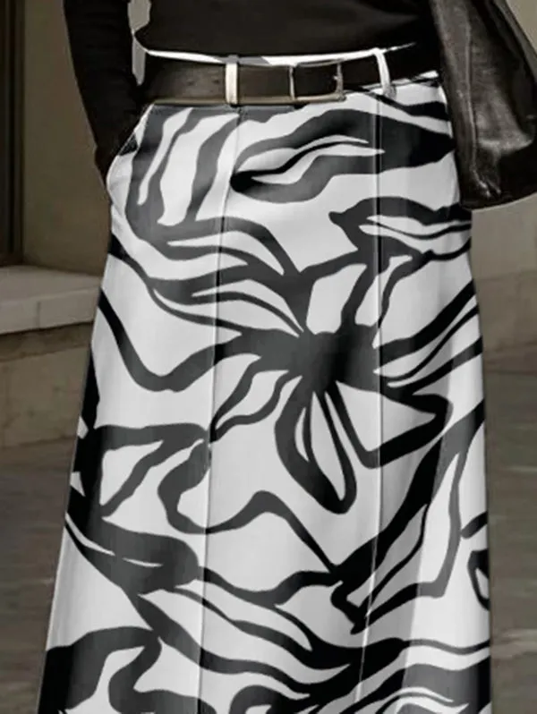 Printed Split-Joint High Waisted Loose Skirts
