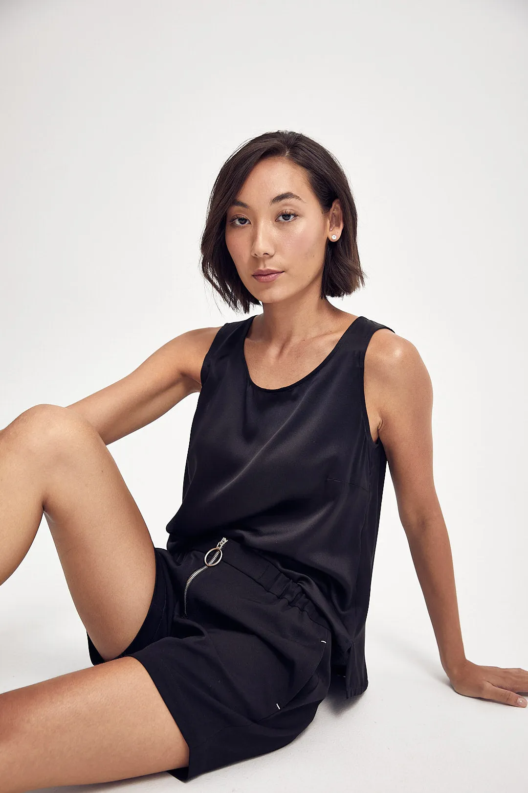 Shell in Black Silk Satin