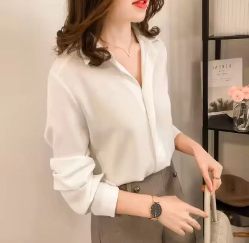 Silk Shirts Women White Shirt Women Long Sleeve Shirts Blouse S23845