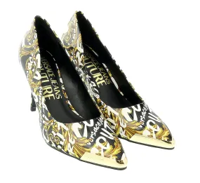 Versace Jeans Couture Black Gold Baroque Print Cap Toe Pump-