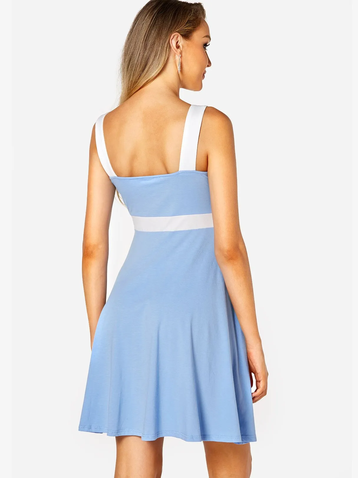 Wholesale Blue V-Neck Sleeveless High-Waisted Mini Dress