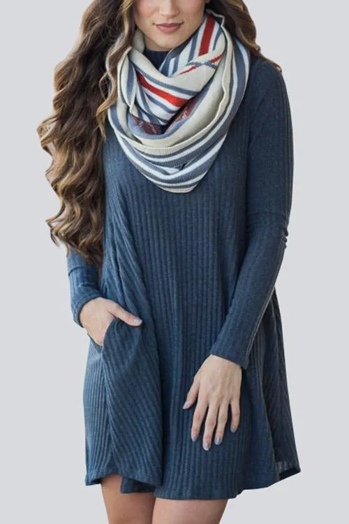 Wholesale Grey High Neck Long Sleeve Plain Side Pockets Mini Dress