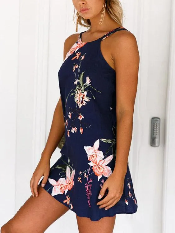 Wholesale Navy Floral Print Mini Dresses